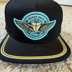 Benny Gold Skate‎ Co. Airways Snapback Baseball Hat Black/Blue Skater Streetwear